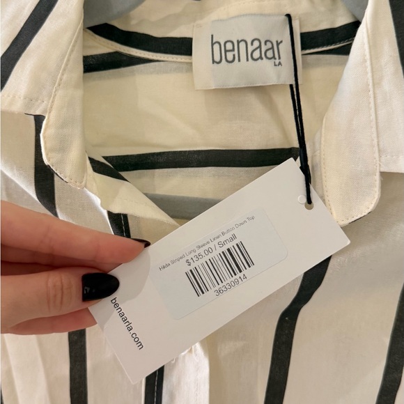 Benaar LA Hilda Striped Long Sleeve Linen Button Down Top - Picture 3 of 5
